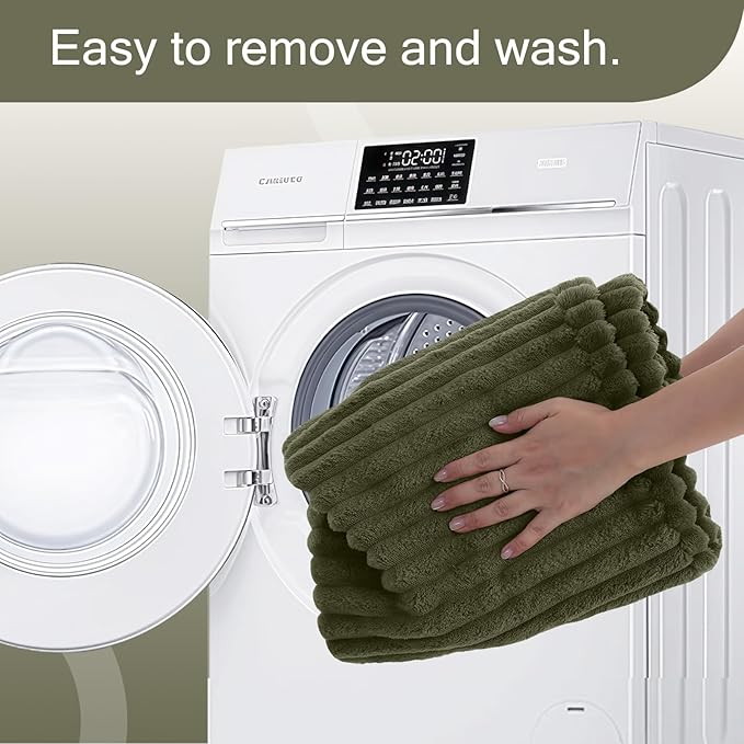 MeMoreCool Square Stuffed Pouf Ottoman Foot Rest, Stripe Furry Floor Pouf Foot Stool with Foam Chunk Filling, Soft Fluffy Stuffed Ottoman Footrest for Living Room, Faux Fur Green