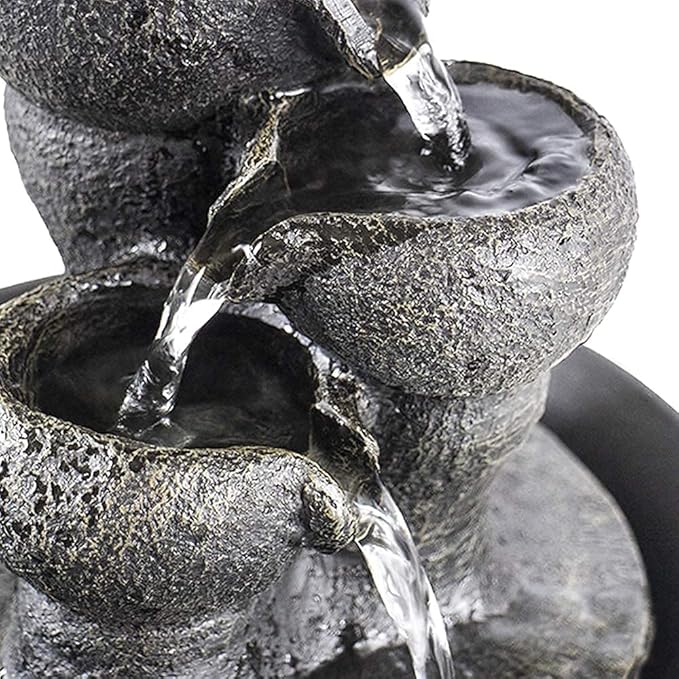Ferrisland Tabletop Waterfall Fountain - 3-Step Modern Water Fountain with LED Light for Office Desktop Decor