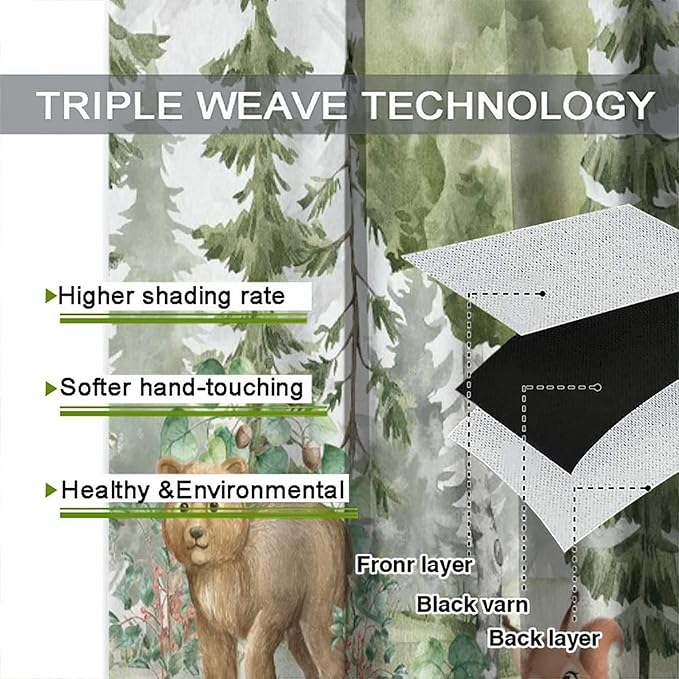 Kids Forest Animal Curtains,Fox Elk Bird Animal Watercolor Woodland Print Curtains Kids Nursery Bedroom Living Room Home Decoration 42x45 Inch