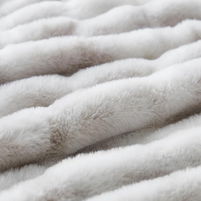 WDCOZY Ruched Faux Fur Throw Blanket Soft Cozy Fluffy Luxurious Blankets Couch Bed Sofa Chair Home Decor Warm Furry Fall Winter Plush Rabbit Fur Bubble Blanket 60" x 80", Grey
