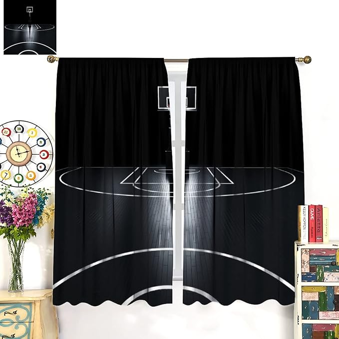 JESTRONRY Basketball Sports Curtain,Basketball Court Sports Theme Room Darkening Door Window Rod Pocket Curtain for Teen Boys Bedroom Living Room Decor W72xL63in
