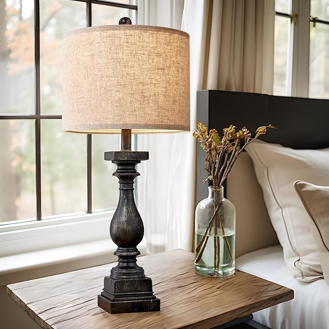 BOBOMOMO Retro 27" USB Charging Ports A/C Farmhouse Single Lamps for Bedrooms Retro Side Table Lamps Bedside Lamp for Side Nightstand Living Room 1 Pack