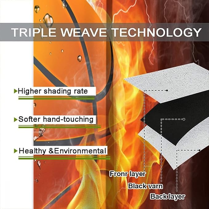 JESTRONRY Boys Basketball Curtains,Kids Sports Theme Fire Ball Water Flame Splashing Room Darkening Door Window Rod Pocket Curtain for Living Room Teen Men Bedroom Decor W42xL45in