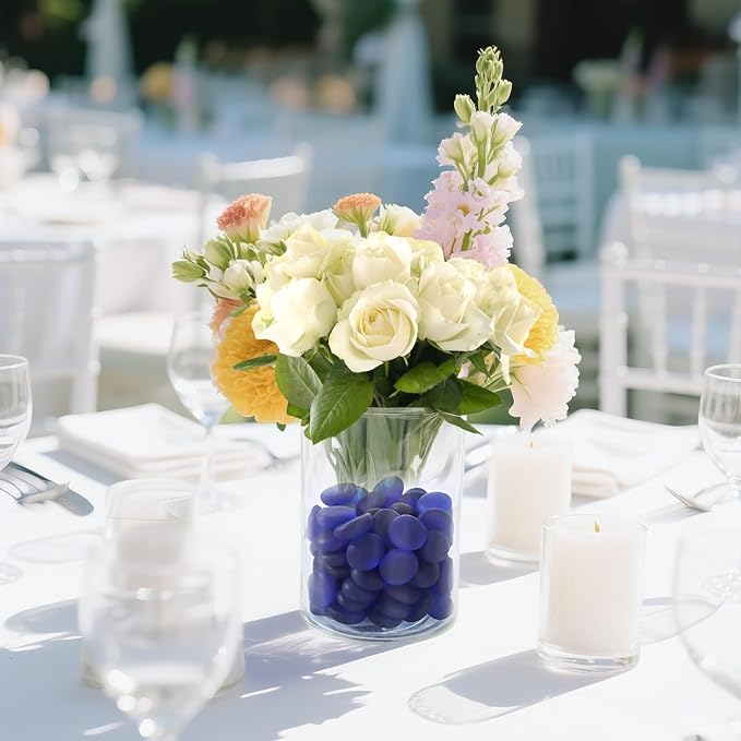 SUREAM Glass Beads for Vases, 0.8LB Deep Blue Glass Marbles Bulk for Vases, Flat Marbles for Centerpiece Decor, Table Scatter, Floral Supplies, DIY Crafts