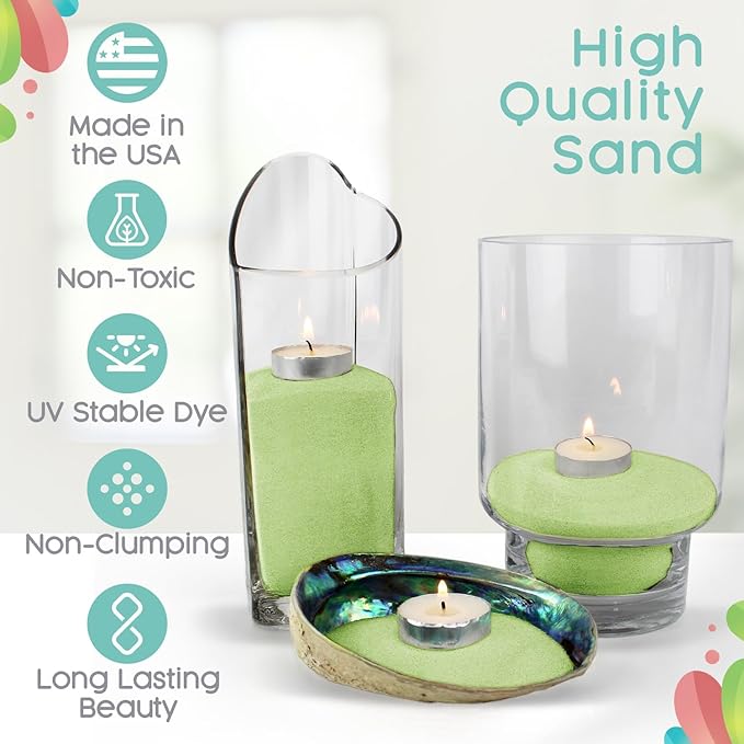 Honeydew Green Unity Sand, 1 LB (16 oz), Colored Sand for Weddings, Vase Filler, Home Décor, Craft Sand, Aquarium Sand, and More