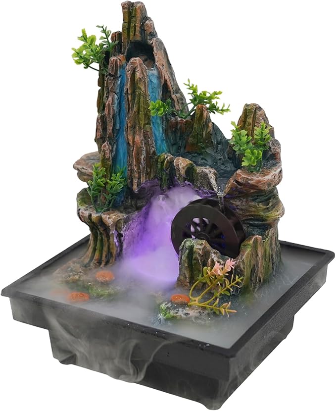 Indoor Fountain Rockery Tabletop Fountain with an Atomizer Elaxation Water Feature Meditation Desktop Fountains for Home Office Decor or Gift 7.9''L x 7''W x 10.6''H with LED Light