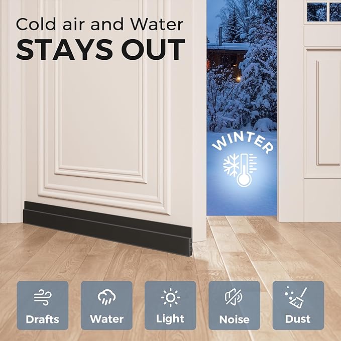 Hojoy 4 Pack Under Door Draft Stopper, Adjustable Door Sweep Anti-Collision Strong Adhesive Weather Stripping Tape Soundproof Draught Stoppers 2" W x 39" L, Black