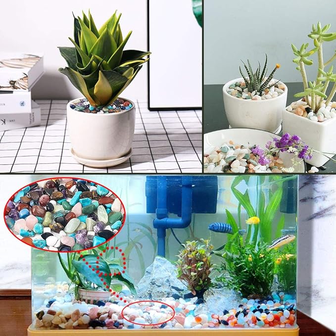 JOHOUSE Quartz Crystals, Crushed Chips Tumbled Polished Stone Beads Irregular Shaped Succulent Rocks for Plants Indoor Betta Fish Tank Gravel Vase Filler Crafts About 1lb(450g),10 Different Kinds