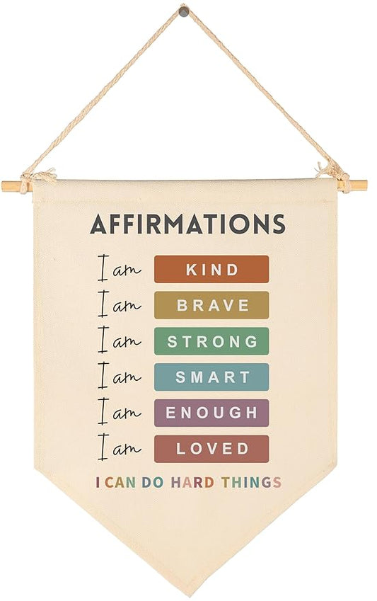 Affirmations I Am Kind-Inspiration Quotes Classroom Gifts for Baby Boys Girls Kids-Canvas Hanging Flag Pennant Banner Wall Decor Gifts for Classroom Nursery Homeschool Baby Room Playroom Reading Room