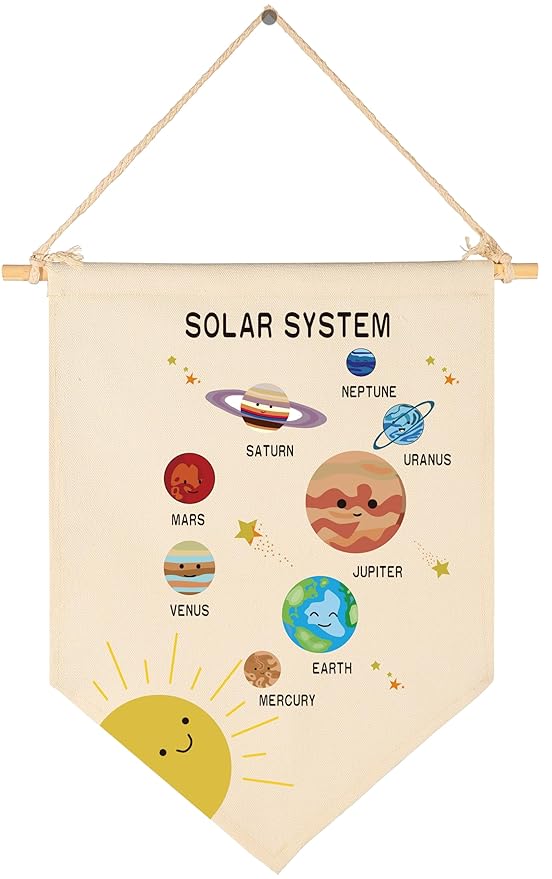 Solar System-Learning Planets,Space Educational-Wall Gifts for Baby Boys Girls Kids-Canvas Hanging Flag Pennant Banner Wall Decor Gifts for Nursery Homeschool Baby Room Playroom Reading Room Bedroom