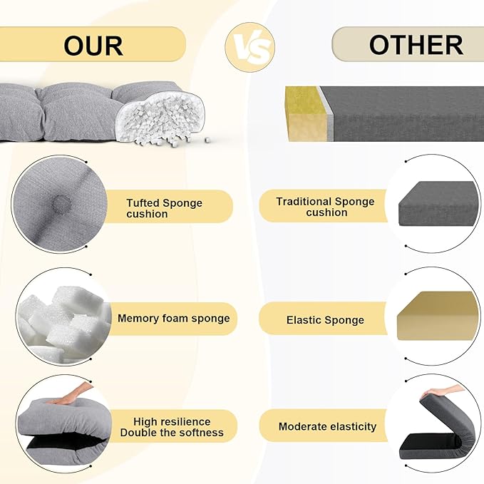 Bench Cushion 42 Inch - Polyester Brushed, High-Density Foam, Non-Slip Bottom, Soft Durable Indoor Tufted Long Seat Cushion for Window Garden Furniture (Grey, 42x16x4 Inch)