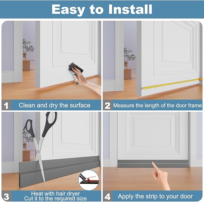 Door Draft Stopper, Adjustable Door Sweep for Bottom of Door, Under Door Gap Filler for Exterior & Interior Doors, Weather Stripping Seal Blocks Noise and Cold Air (78Inch, Gray)