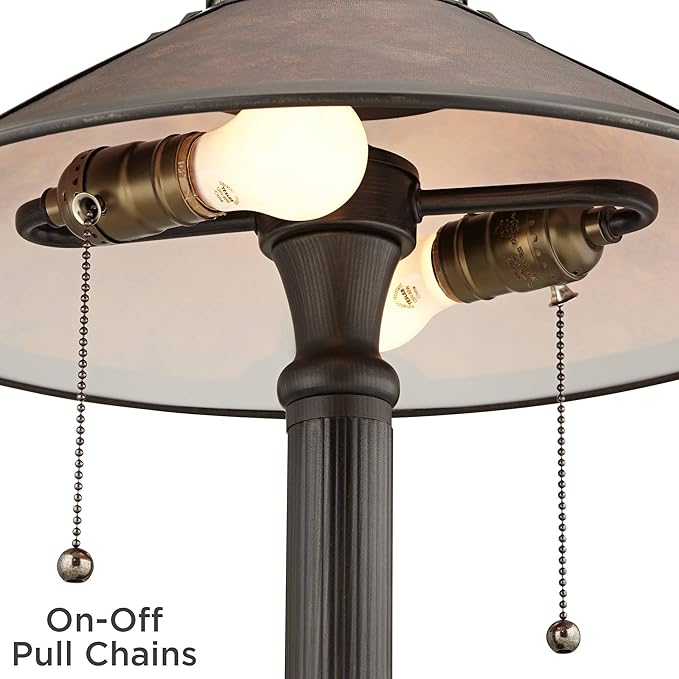 Robert Louis Tiffany Mica Collection Mission Tiffany Style Desk Table Lamps 18 1/2" High Set of 2 Art Deco Rustic Rubbed Bronze Natural Mica Shade for Bedroom House Bedside Nightstand Home Office