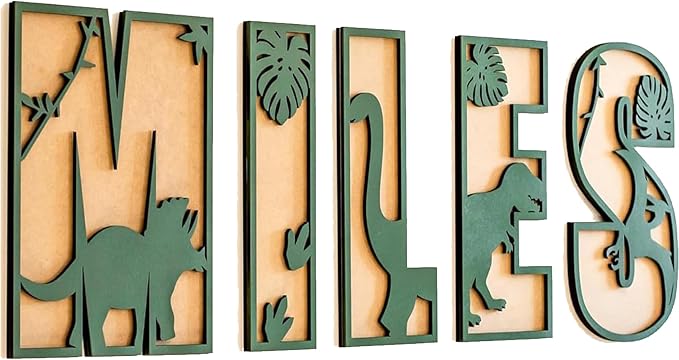Name Sign For Nursery, Boho Nursery Sign, Family Name Signs, 3D Wall Art for Children & Kids Rooms, Baby Shower, First birthday gift (Dinosaur)