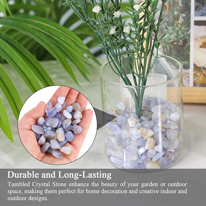 JOHOUSE Succulent Rocks,1lb Light Blue Polished Pebbles for Indoor Plants, Decorative River Rocks for Plants Indoor, Vase Fillers, Cactus Planters, Bird Bath, Fountain, Outdoor Garden Landscaping