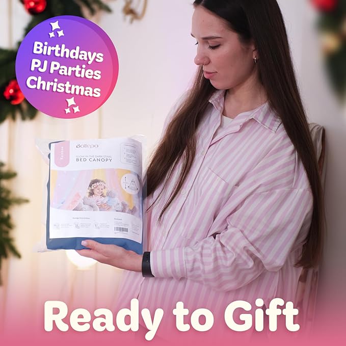 Blue Canopy Bed, Blue Bed Canopy with Glow in The Dark Stars for Girls, Boys, Kids and Babies, Net Use to Cover The Baby, Kid, Girls Or Full Size Bed, Fire Retardant Fabric