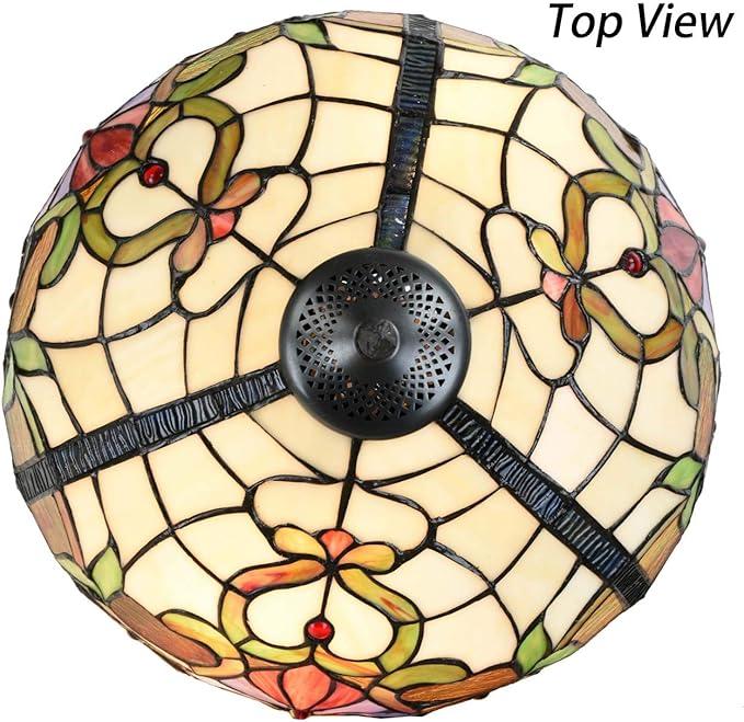 Bieye L10800 Baroque Tiffany Style Stained Glass Table Lamp with Lit Base for Bedside Living Room Bedroom, 14" W x 21" H