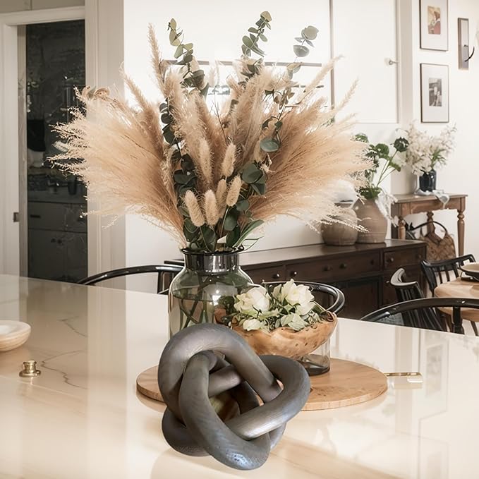 Wood Knot Decor -Coffee Table Decor Shelf Decor Table Books Hand Carved Home Decoration Boho Country Rustic Modern Shabby Chic Style Decor 3 Link Wooden Knot Chain Link Decor (Brown)