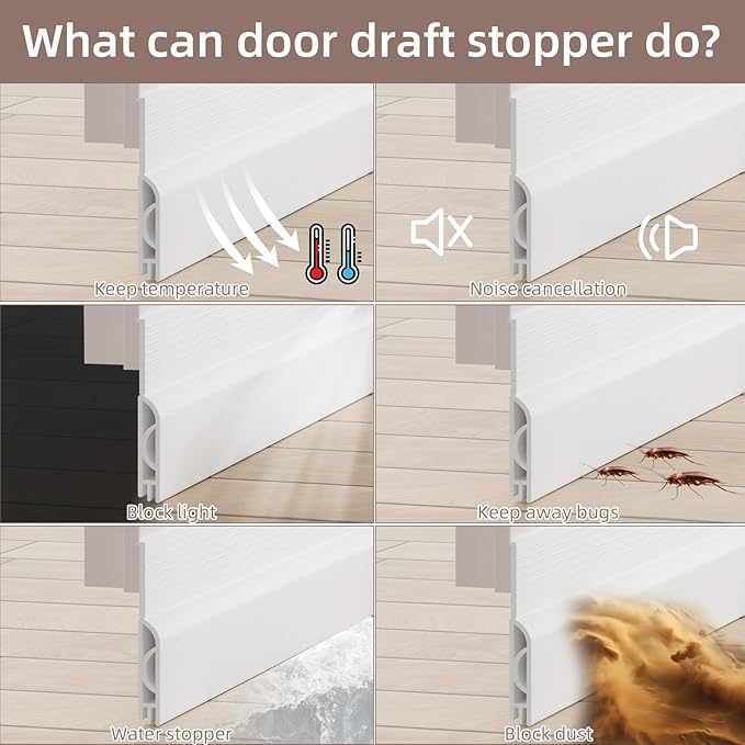 Door Draft Stopper,Under Door Draft Stopper,Door Sweeps Bottom of Door,Weather Stripping Door Seal,Door Soundproofing Under Door Gap Filler Weather Stripping Seal Door Insulation (78"",White)