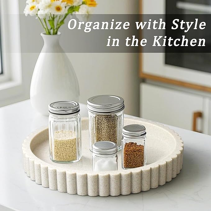 Decorative Coffee Table Tray, 11" Round Resin Coffee Table Centerpiece Tray for Home Decor, Modern Organizer for Living Room, Console or Dresser, Beige