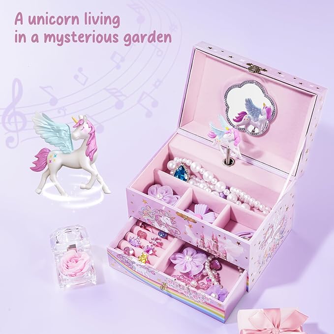 ProCase Children's Jewelry Box, Kids Jewelry Organizer with Unicorn for Little Girls, Jewelry Case Gift for Toddler Age 2 3 4 5 6 7 8 -Sunshine