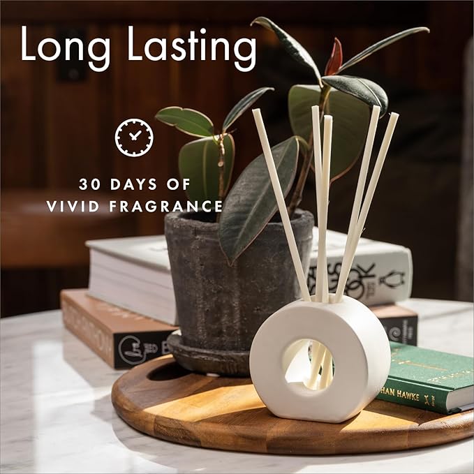 ScentAir Infused Liquidless Reeds | Includes 25 Flameless Reeds and 1 Decorative Vase, White | Essential Oil Aroma Diffuser Sticks | Fresh Spa Scents | Gifting Fragrance | Golden Bamboo