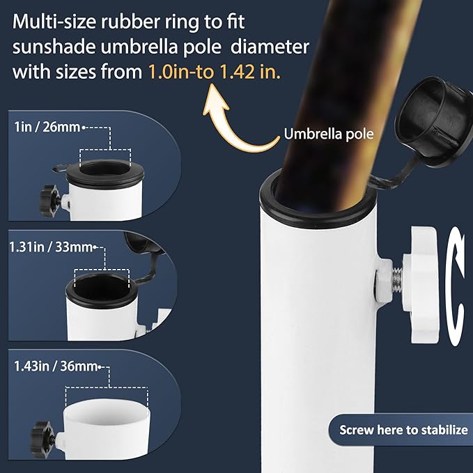 Umbrella Stand Fit 6 7 8 Feet Sunshade 1.0"-1.42" Inch Pole for 6 ft Parasol Portable Storage Beach Umbrella Stand Umbrella Base Holder,White