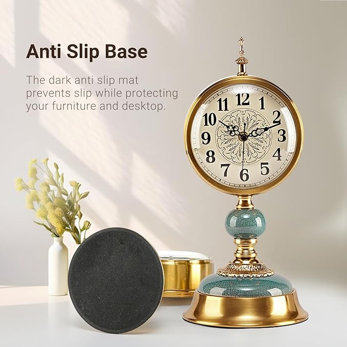 6-Inch Vintage Mantel Clock, Antique Desk Clock, Retro Anniversary Clock with Metal and Ceramic Body, Silent Table Clocks for Fireplace,Easy to Read DéCor Clocks for Living Room.