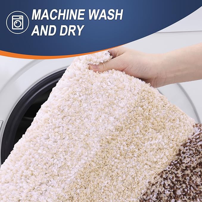 OLANLY Bathroom Rugs Sets 4 Piece, Soft Microfiber Absorbent Bath Mat, U-Shaped Contour Toilet Mat and Toilet Lid Cover, Quick Dry, Machine Washable, Toilet Cover and Rug Set for Bathroom, Brown