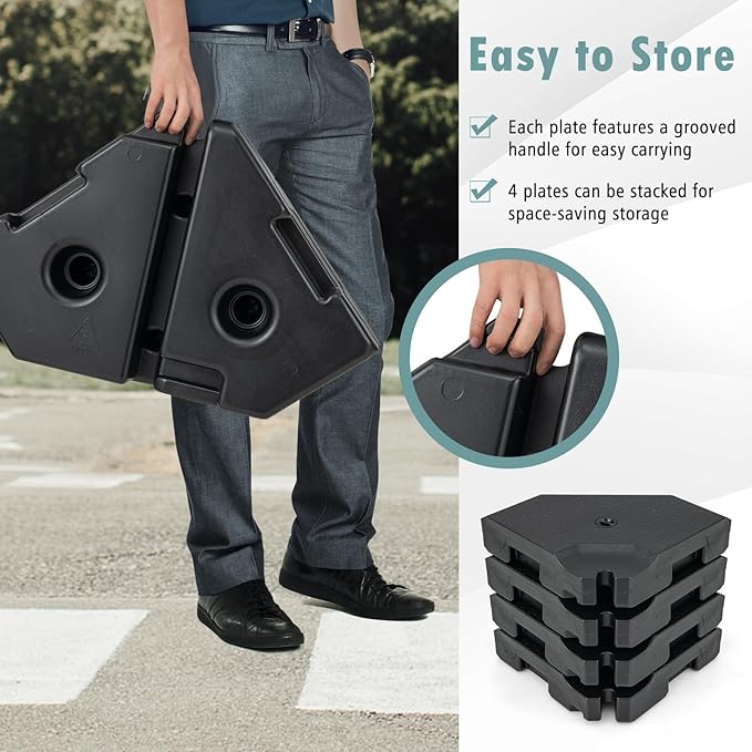 Tangkula 4 Piece 350 lbs Patio Umbrella Base, Octagon Shaped Water & Sand Filled Outdoor Weighted Umbrella Base Plate, 41" x 41" Umbrella Stand for Cantilever Offset Large Umbrella