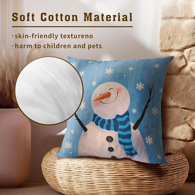 Winter Snowman Throw Pillow Covers - Buffalo Plaid Trees Pillow Covers 20x20 Set of 2 Snowflake Pillowcases Ice Crystal Snow Cushion Covers for Home Sofa Bed