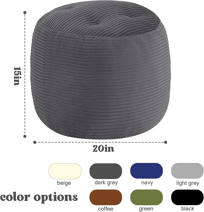 MeMoreCool Stuffed Round Pouf Ottoman Foot Rest, Floor Pouf Foot Stool with Soft Foam Chunk Filling, Round Small Ottoman Footstool Circle Footrest for Couch Living Room, Corduroy Grey