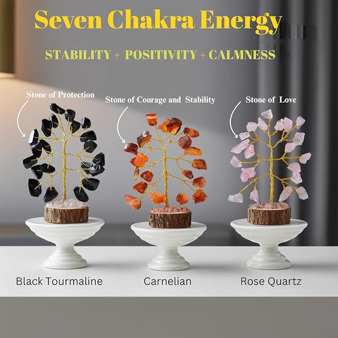 Crystal Tree Gift for Women, Set of 12 Handcrafted Chakra Tree of Life, Chakra Crystals and Healing Stones for Positive Energy, Good Luck Home and Office Desk Decor Birthday Gifts for Mom Love Ones