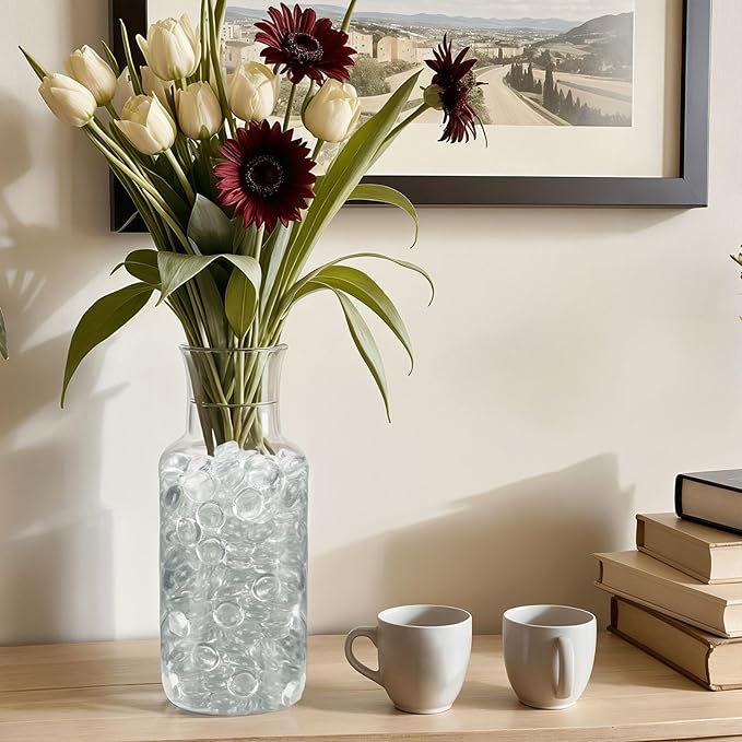 FUTUREPLUSX 5 Lb Clear Flat Glass Marbles, 500PCS Clear Flat Gems Transparent Aquarium Pebbles Vase Filler Beads Table Scatters