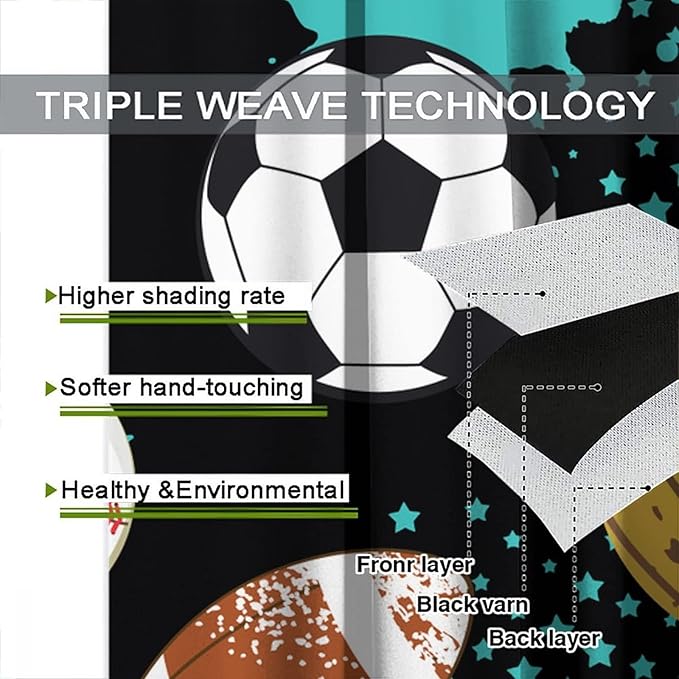 JESTRONRY Sport Window Curtains,Abstract Basketball Football Soccer Rugby Baseball Sports Theme Home Fabric Living Room Kids Boys Girls Teens Bedroom Home Decor Blackout Drapes W84xL84in