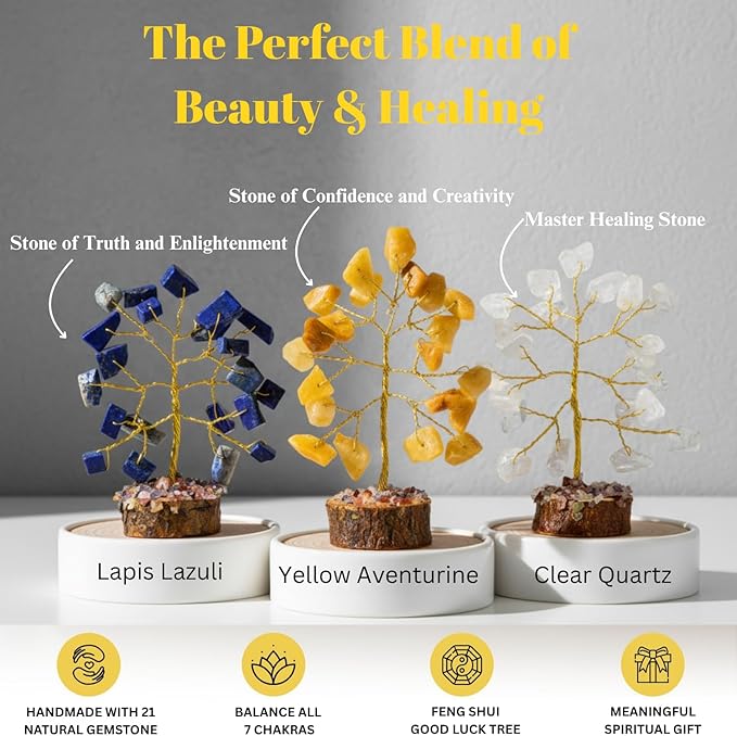 Crystal Tree Gift for Women, Set of 12 Handcrafted Chakra Tree of Life, Chakra Crystals and Healing Stones for Positive Energy, Good Luck Home and Office Desk Decor Birthday Gifts for Mom Love Ones