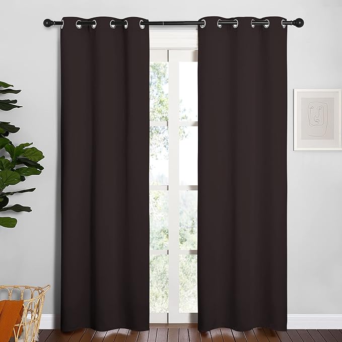 NICETOWN Thermal Curtains 84" Long, Energy Smart Thermal Insulated Solid Grommet Blackout Curtains/Drapes Window Panels (2 Panels, 34-inch x 84-inch, Toffee Brown)