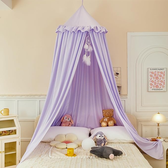 dix-rainbow Princess Decor Canopy for Kids Bed, Soft and Durable Bed Canopy for Girls Room Tent Canopy Dreamy Mosquito Net Bedding, Children Reading Nook Canopies Indoor (Purple)