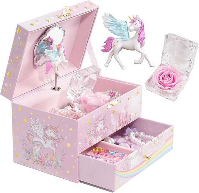ProCase Children's Jewelry Box, Kids Jewelry Organizer with Unicorn for Little Girls, Jewelry Case Gift for Toddler Age 2 3 4 5 6 7 8 -Sunshine