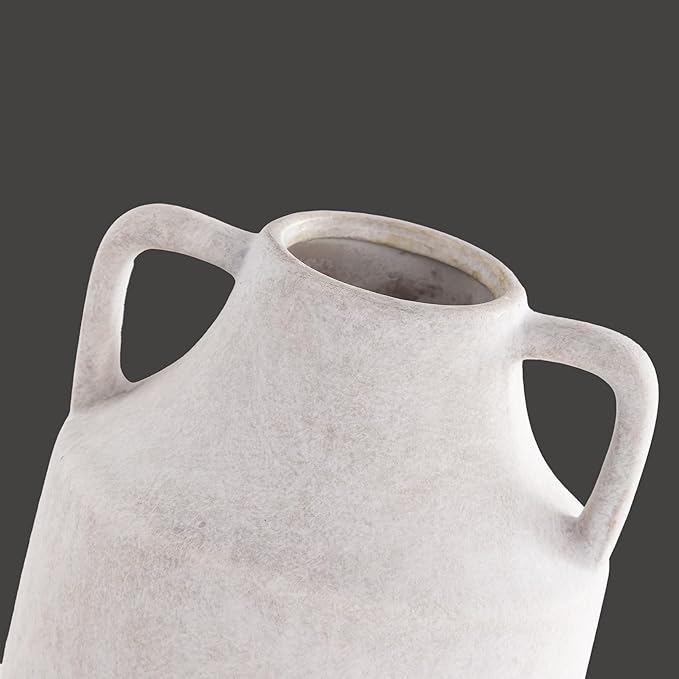 Mitt&Ditt Ceramic Flower Vase with Handles, 8 inch Tall Off-White Vase, Decorative Terracotta Vases, Farmhouse Rustic Pottery Vases for Home Decor, Living Room, Table