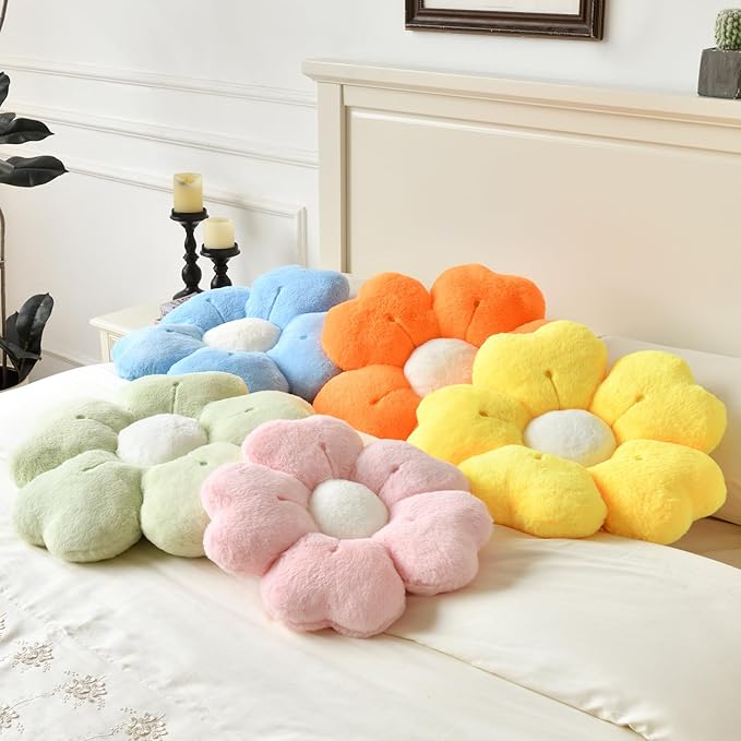 Flower Pillow, Flower Shaped Pillow Decorative Throw Pillows for Bed Couch, Cute Daisy Pillow Dorm Decor Floor Seating Cushion (Yellow, 15 Inches)