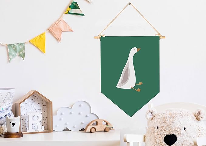 Silly Goose Wall Art,Farm Animal-Cute Goose Flag Wall Decor Gifts for Baby Girls Boys Kids-Canvas Hanging Pennant Banner Wall Sign Gifts for Nursery Baby Room Playroom Reading Room Bedroom Front Door