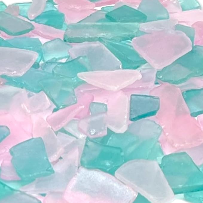 Tumbler Home Sea Glass for Crafts, Decor & Vase Filler, 25oz Frosted Aqua & Pink Seaglass Pieces, Recycled Beach Glass in Bulk and Smooth Seaglass for DIY Art, Coastal Decor, and Jewelry Making