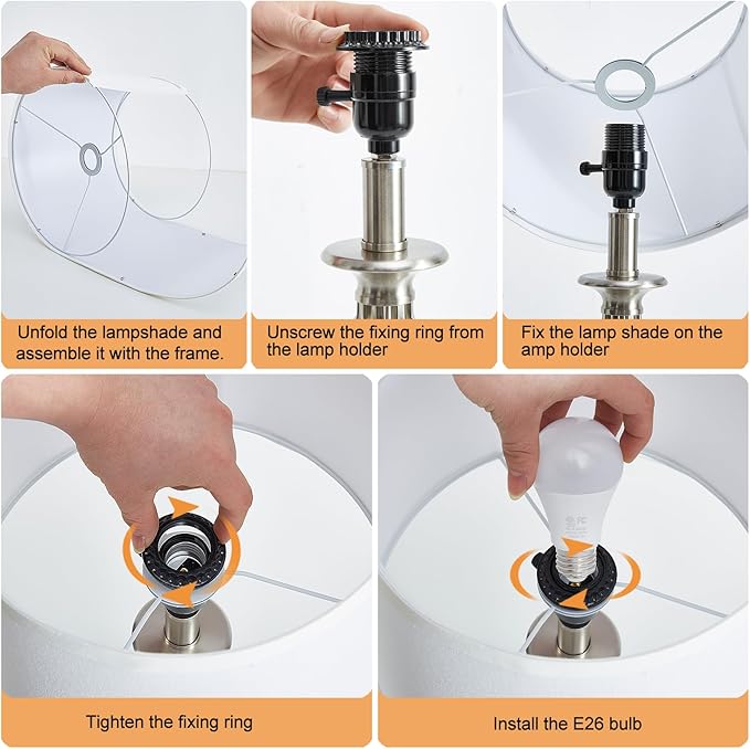 Table Lamp for Bedroom Set of 2 with USB C+A Ports, Modern Bedside Lamps with Spiral Cage Base, White Fabric Shade, Nightstand Lamp for Living Room Reading Bed Side End Table, 2 LED Bulbs Included