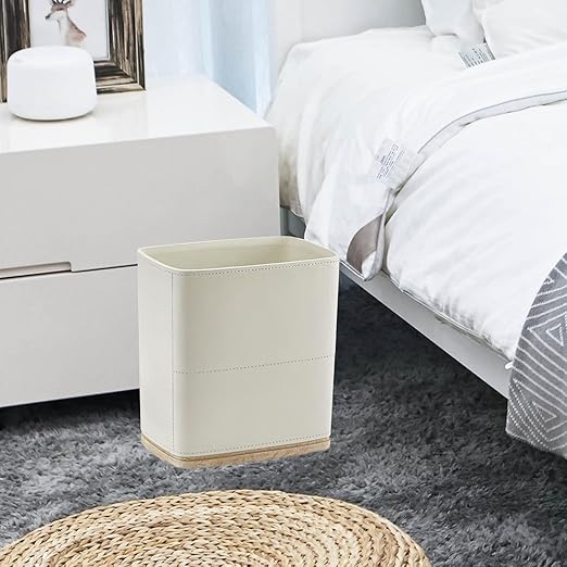 Polytree Bathroom Trash Can 1.8 Gallon(7 Liter) Small Kitchen Garbage Can,Decor Wastebasket for Bedroom Office,Resin Hand-Carved Leather Beige