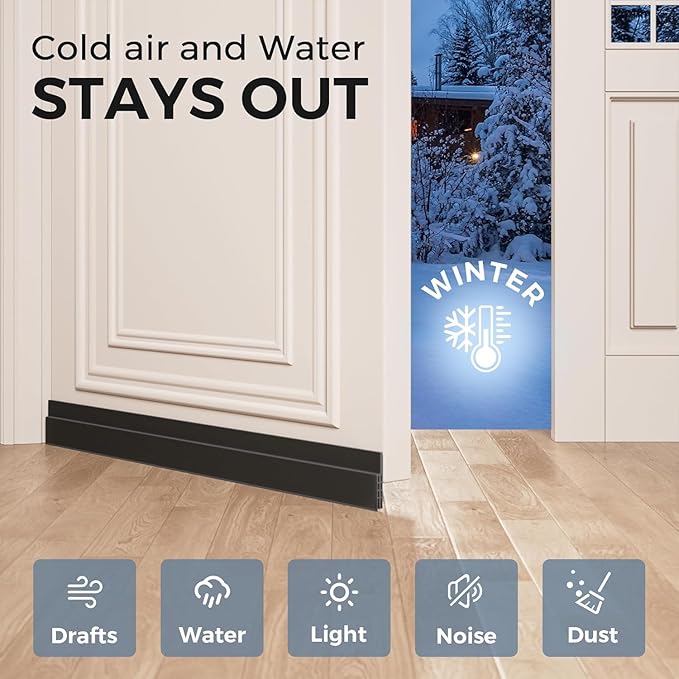 GroTheory 6 Pack Under Door Draft Stopper, Home Improvement, Weather Stripping Door Seal, Bottom of Door Sweep, Garage Window Blocker Noise Dust Insulation Draft Guard, 39" L, Black