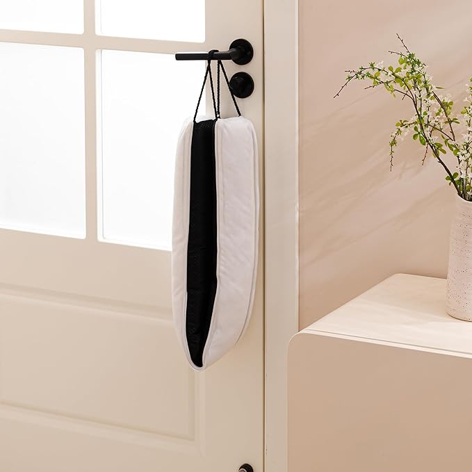 Sunolga 38 Inch Door Draft Stopper with Removable Cover for Gaps Up to 3 Inch, Machine Washable Noise and Air Blocker for Bottom of Door and Window, White