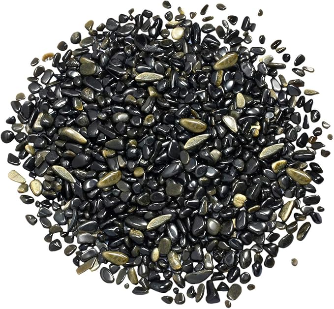 SUNYIK Gold Obsidian Tumbled Chips Crystal Crushed Pieces Irregular Shaped 1pound(About 460 gram)