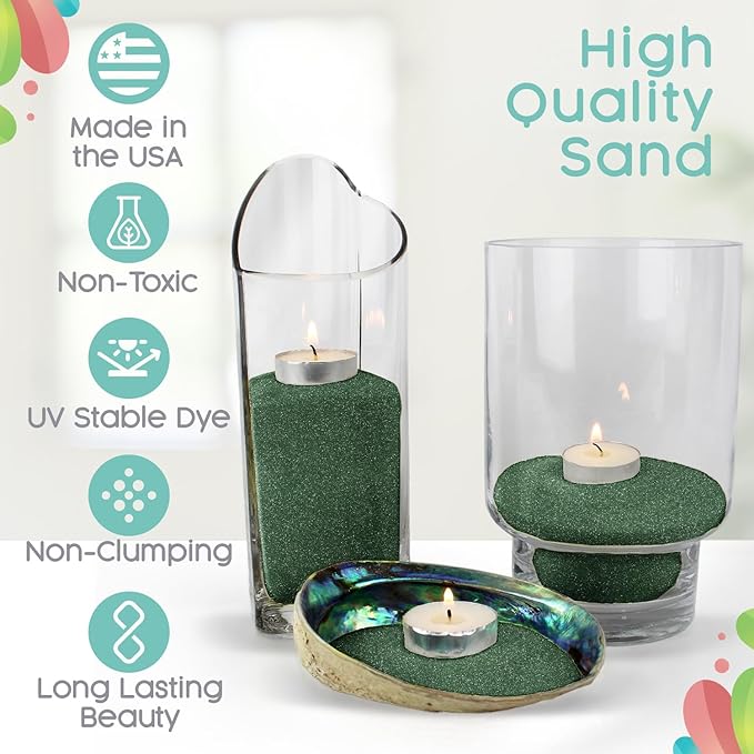 Hunter Green (Holly) Unity Sand, 1 LB (16 oz), Dark Green Colored Sand for Weddings, Vase Filler, Home Decor, Crafts, Terrariums, and More