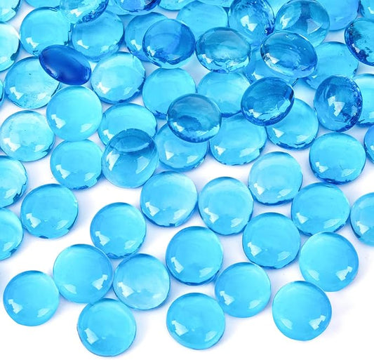 FUTUREPLUSX 5Lb Flat Glass Marbles, Glass Beads Cerulean Flat Gems Aquarium Pebbles Vase Filler Table Scatter Decor